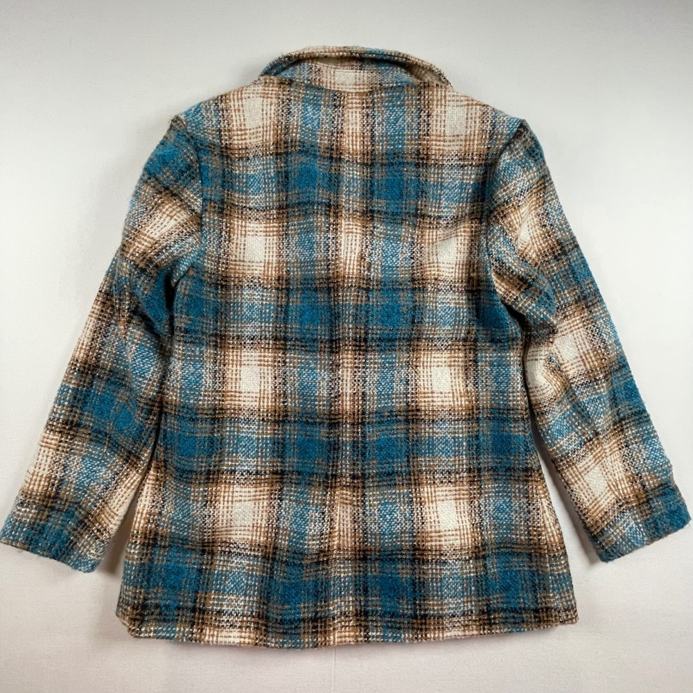 FOCUS 2000 Women's Plaid Blazer Jacket Teal Blue Brown Tweed Wool Blend Size‎ 6 - Picture 7 of 7